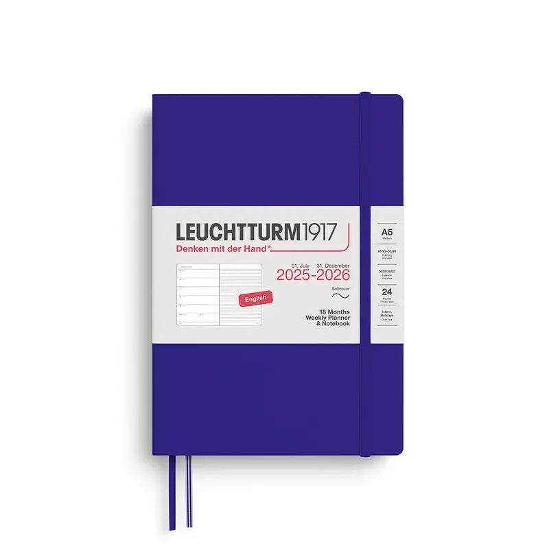 Leuchtturm1917 2025-2026 A5 Softcover 18 Month Weekly Planner & Notebook - Ink