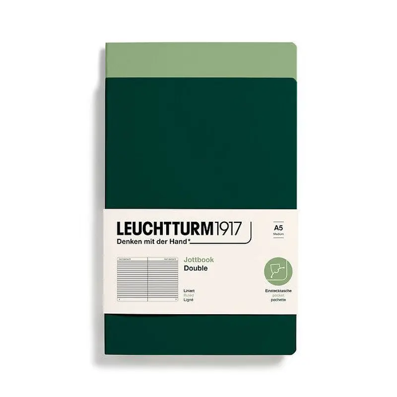 Leuchtturm1917 Jottbook A5 Medium Flexcover Ruled Notebook Set - Sage & Forest Green