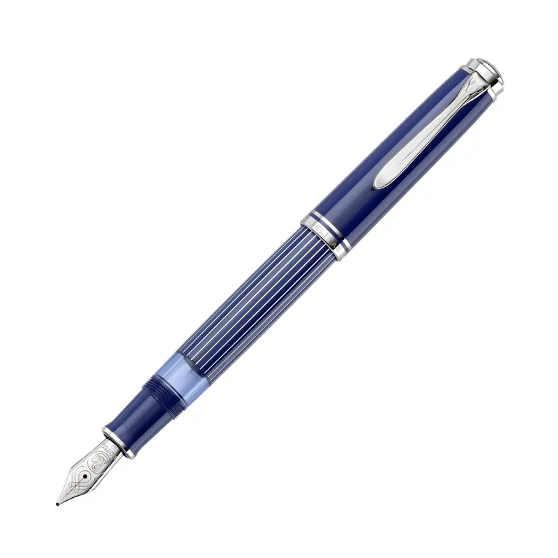 Pelikan Souveran M815 Fountain Pen - Metal Striped Blue (Special Edition)Extra Fine