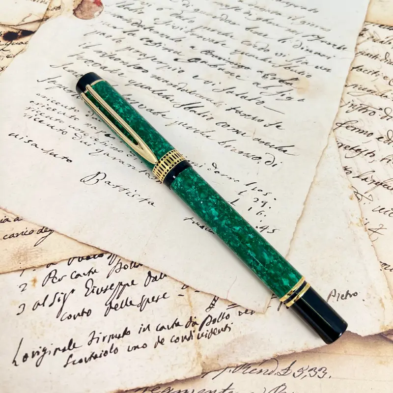 Pre-Owned Waterman Patrician Green Marble Fountain Pen 18K F