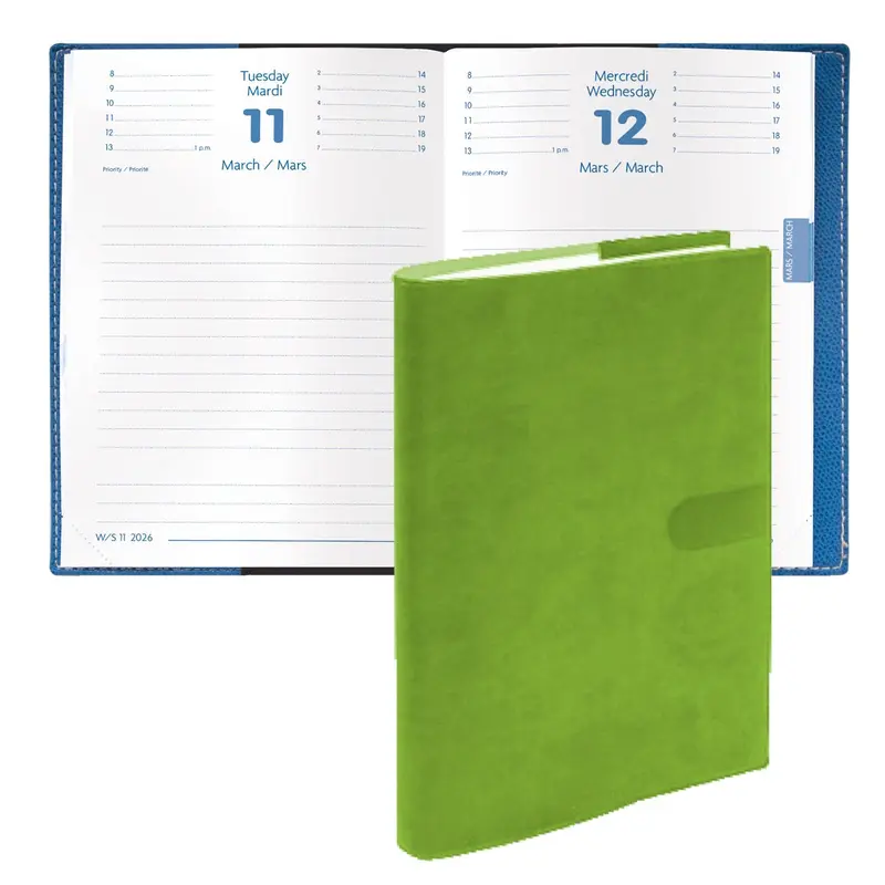 Quo Vadis 2026 Notor Bi-lingual Daily Planner - Texas Bamboo Green (EN/FR)