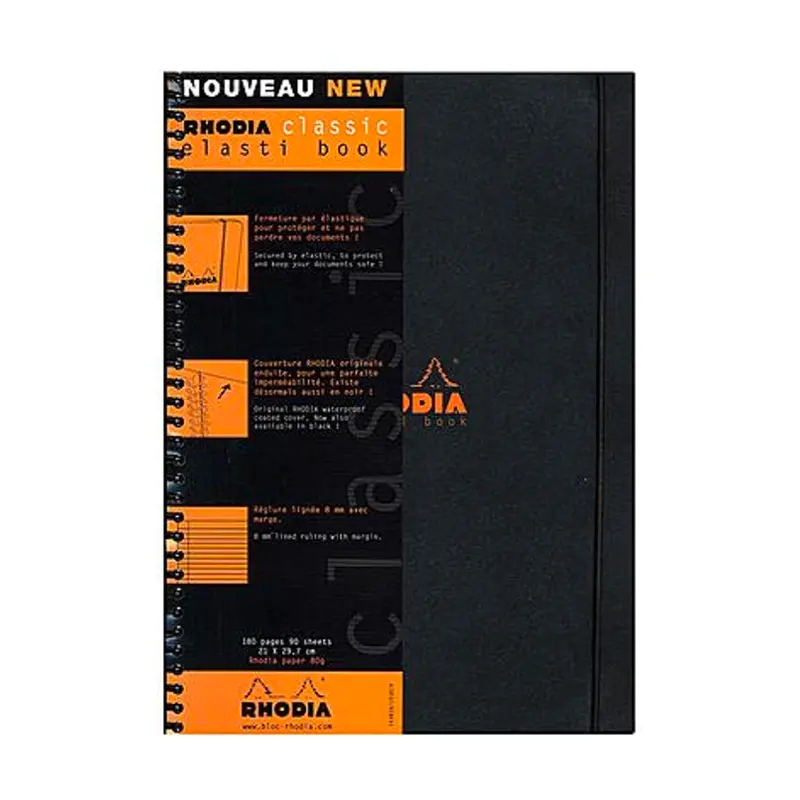 Rhodia #19 Elasti Wirebound A4  Lined with Margin Notebook - Black