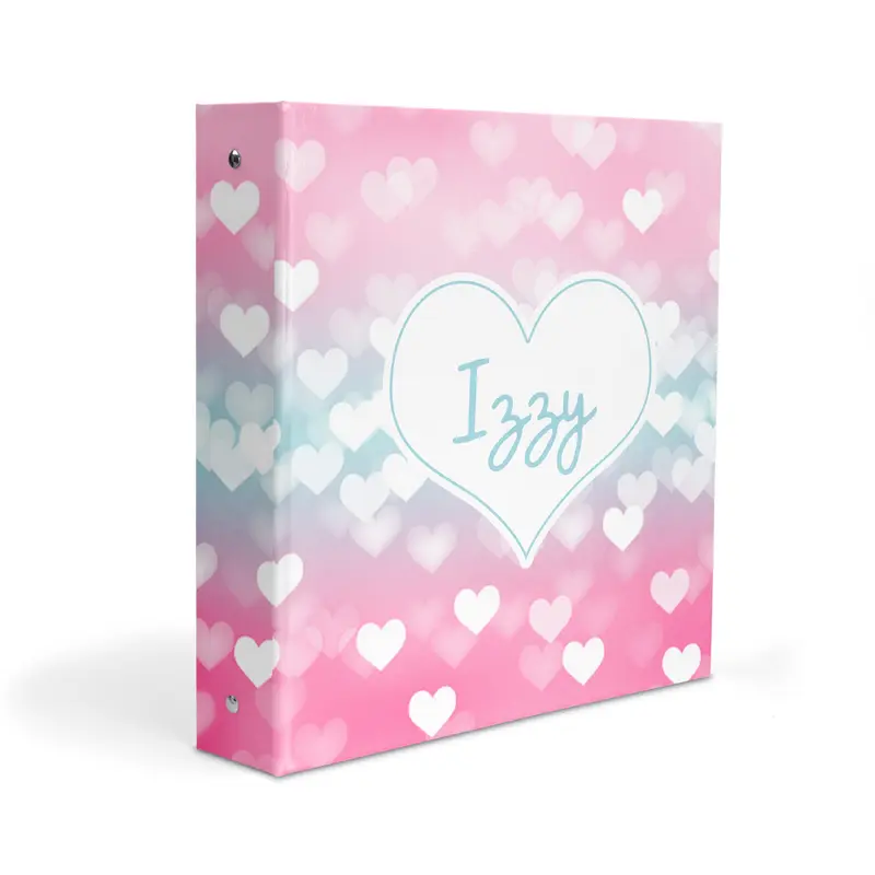 Pink Blue Hearts Personalized Custom 2" 3 Ring Binder  School Office Supplies
