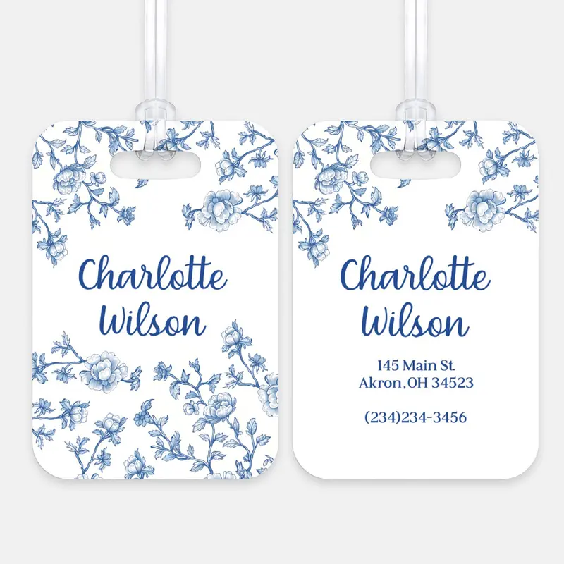 Blue Chinoiserie Flowers Luggage Bag Tag Personalized CustomAluminum Tag