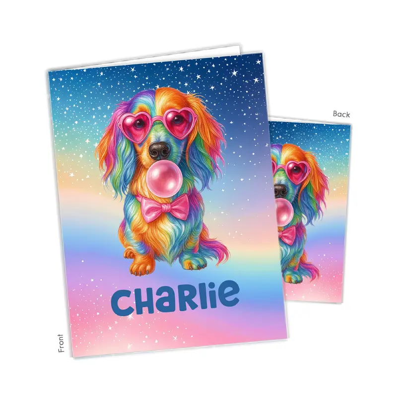 Dachshund Dog Doxie Rainbow Personalized Custom 2-Pocket Folder  School Office Supplies1 - 2Pocket Folder