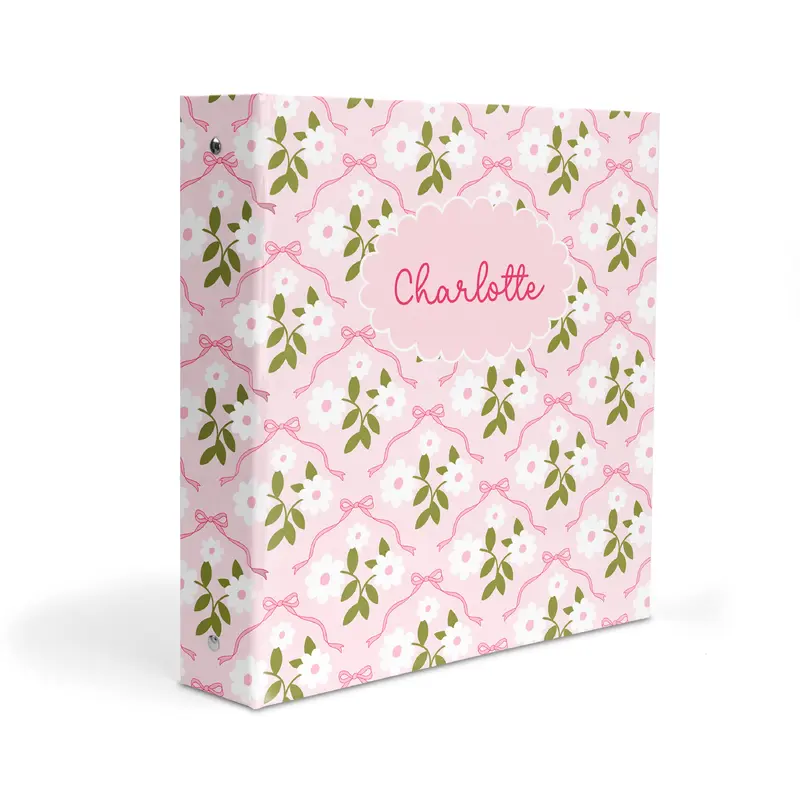 Pink Bow Coquette Flowers Personalized Custom 2" 3 Ring Binder  School Office Supplies