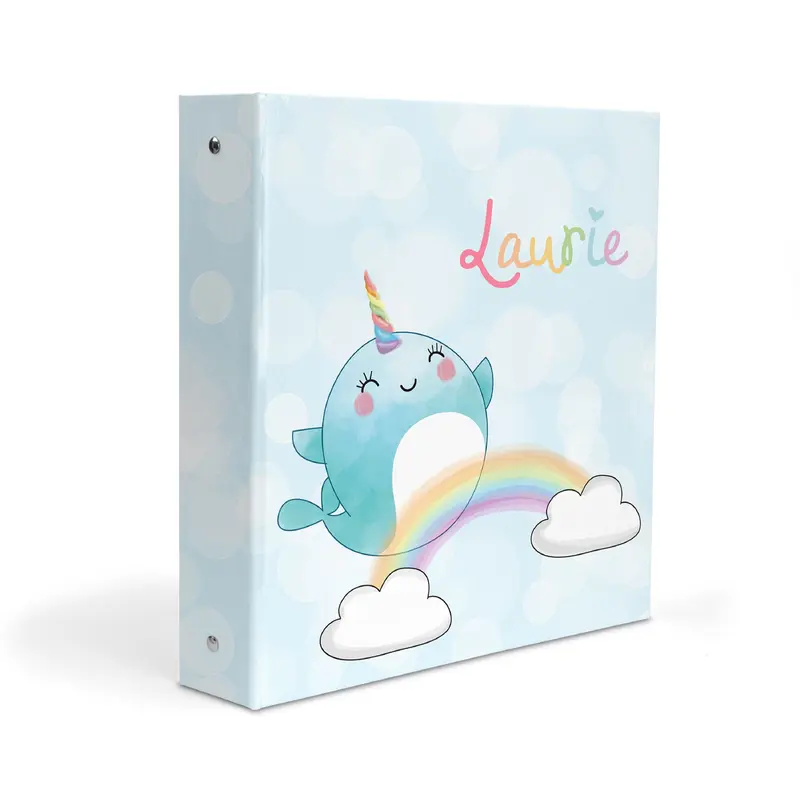 Rainbow Narwhal Personalized Custom 2" 3 Ring Binder  School Office Supplies