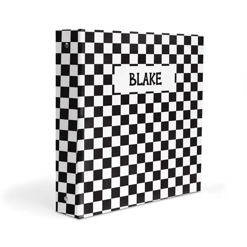 Black White Checks Personalized Custom 2" 3 Ring Binder  School Office Supplies