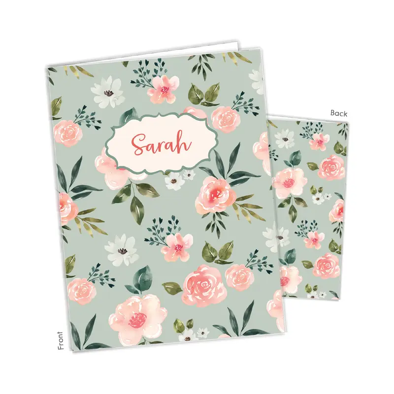 Green Pink Flowers Personalized Custom 2-Pocket Folder  School Office Supplies1 - 2Pocket Folder