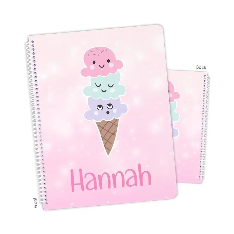 Ice Cream Personalized Custom Notebook or Sketchbook  School Office SuppliesNotebook (wide ruled, lined pages)
