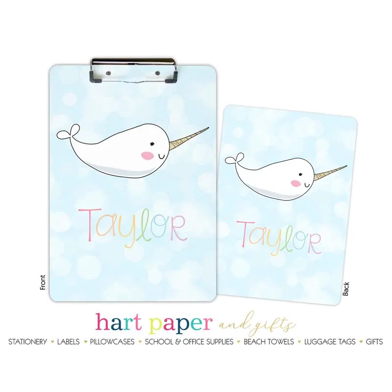 Narwhal Sea Unicorn Rainbow Personalized Custom Clipboard  School Office Supplies2 Sided Clipboard - Printing on Both Sides