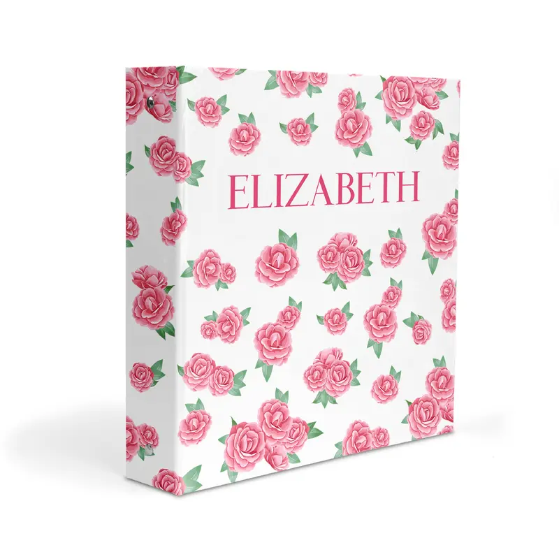 Pink Roses Personalized Custom 2" 3 Ring Binder  School Office Supplies