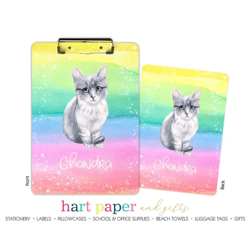 Rainbow Cat Kitten Personalized Custom Clipboard  School Office Supplies2 Sided Clipboard - Printing on Both Sides