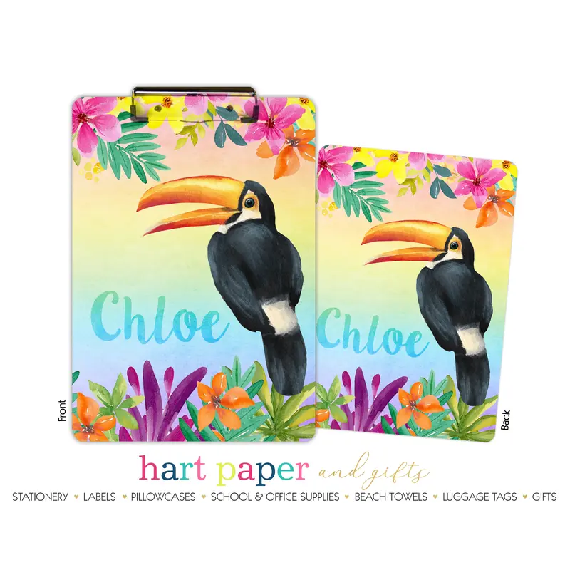 Rainbow Toucan Personalized Custom Clipboard  School Office Supplies2 Sided Clipboard - Printing on Both Sides