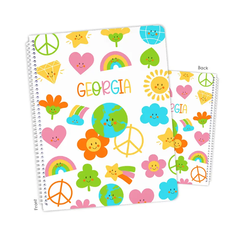 Retro Rainbow Personalized Custom Notebook or Sketchbook  School Office SuppliesNotebook (wide ruled, lined pages)