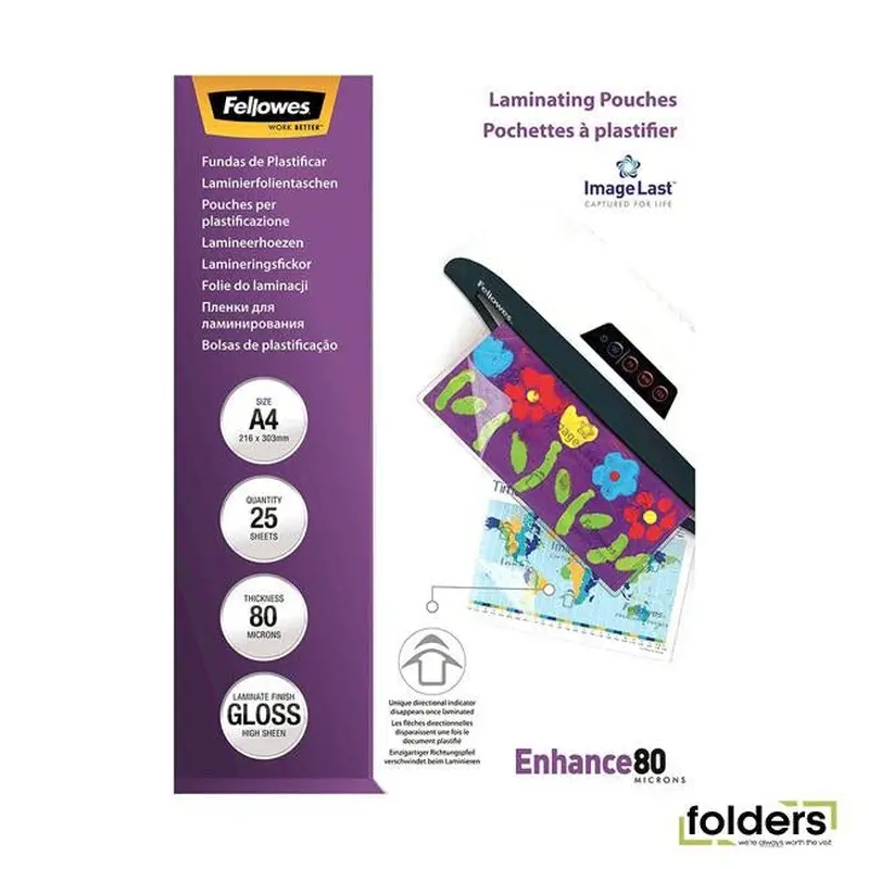 Fellowes Laminating Pouches A4 Gloss 80 Micron Pack 25