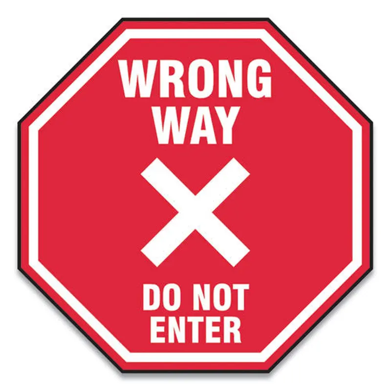 Slip-gard Social Distance Floor Signs, 12 X 12, "wrong Way Do Not Enter", Red, 25/pack