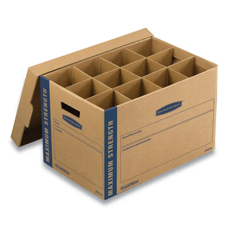 Smoothmove Kitchen Moving Kit With Dividers   Foam, Half Slotted Container (hsc), Medium, 12.25" X 18.5" X 12", Brown/blue