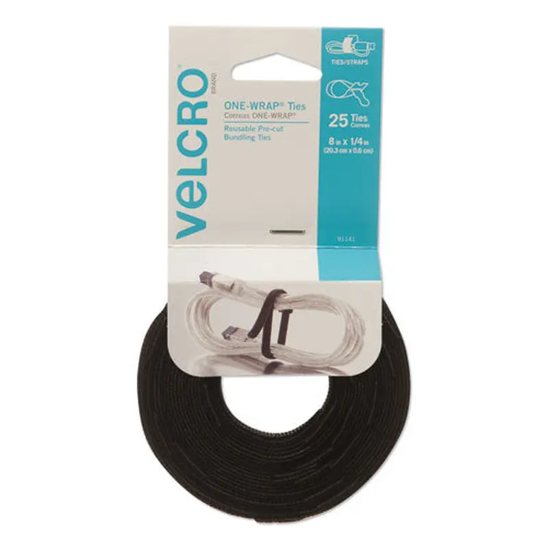 One-wrap Pre-cut Thin Ties, 0.25" X 8", Black, 25/pack