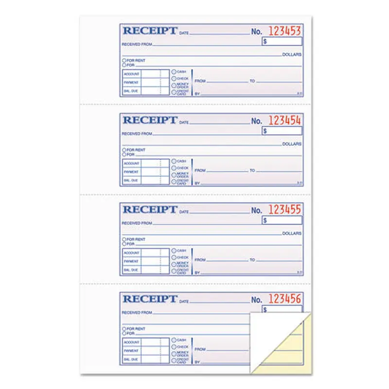Money And Rent Receipt Books, Account   Payment Sections, Two-part Carbonless, 7.13 X 2.75, 4 Forms/sheet, 200 Forms Total