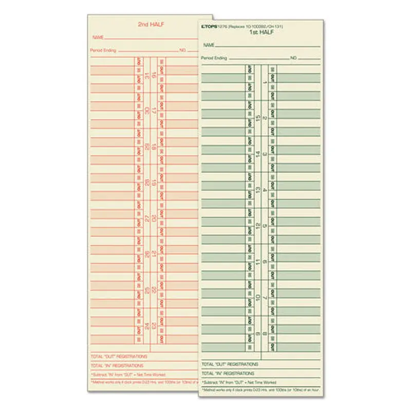Time Clock Cards, Replacement For 10-100382/1950-9631, Two Sides, 3.5 X 10.5, 500/box