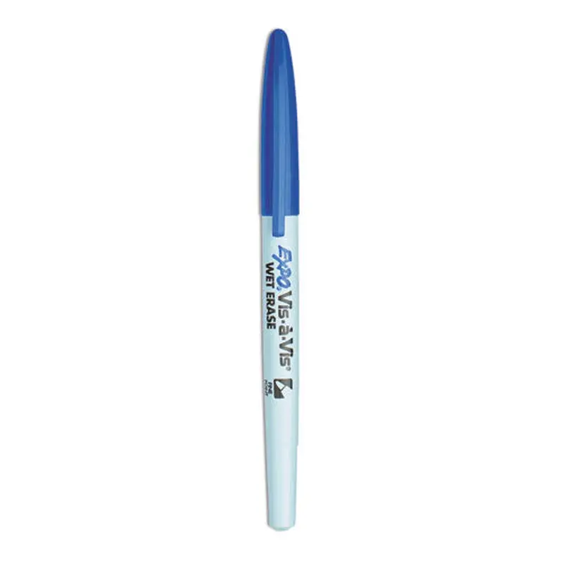 Vis-a-vis Wet Erase Marker, Fine Bullet Tip, Blue, Dozen