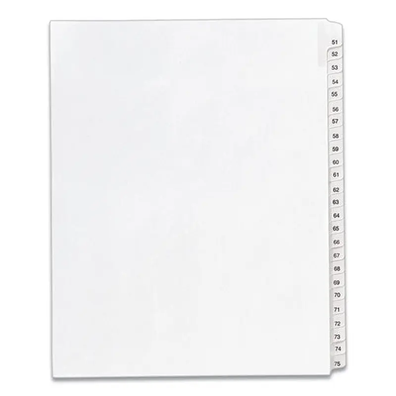 Preprinted Legal Exhibit Side Tab Index Dividers, Allstate Style, 25-tab, 51 To 75, 11 X 8.5, White, 1 Set, (1703)