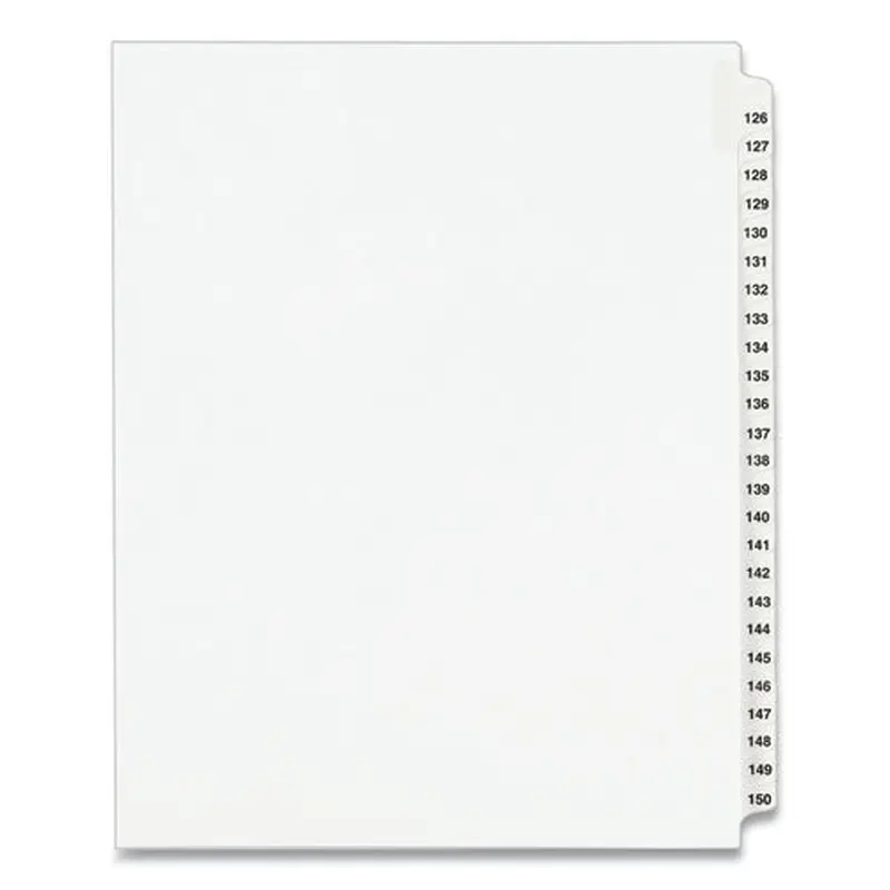 Preprinted Legal Exhibit Side Tab Index Dividers, Avery Style, 25-tab, 126 To 150, 11 X 8.5, White, 1 Set, (1335)