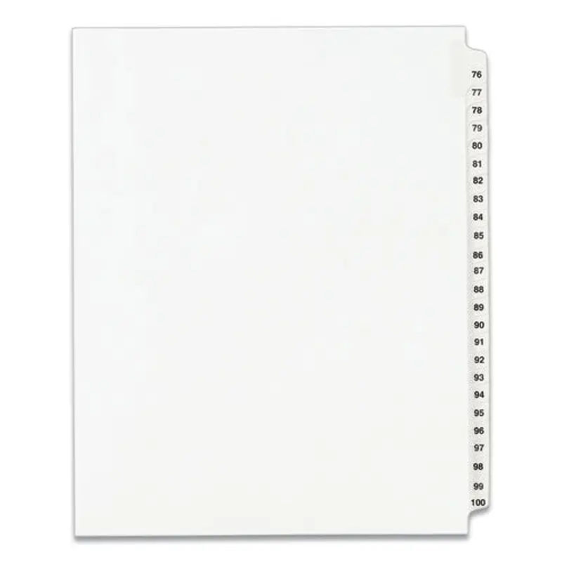 Preprinted Legal Exhibit Side Tab Index Dividers, Avery Style, 25-tab, 76 To 100, 11 X 8.5, White, 1 Set, (1333)