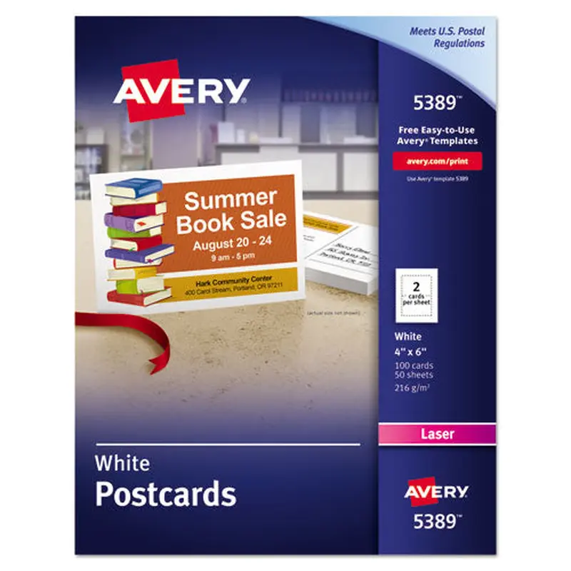 Printable Postcards, Laser, 80 Lb, 4 X 6, Uncoated White, 100 Cards, 2/cards/sheet, 50 Sheets/box