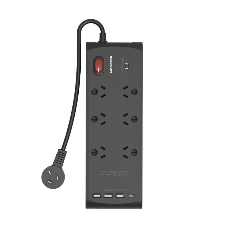 Monster 6-Port Surge USB Black