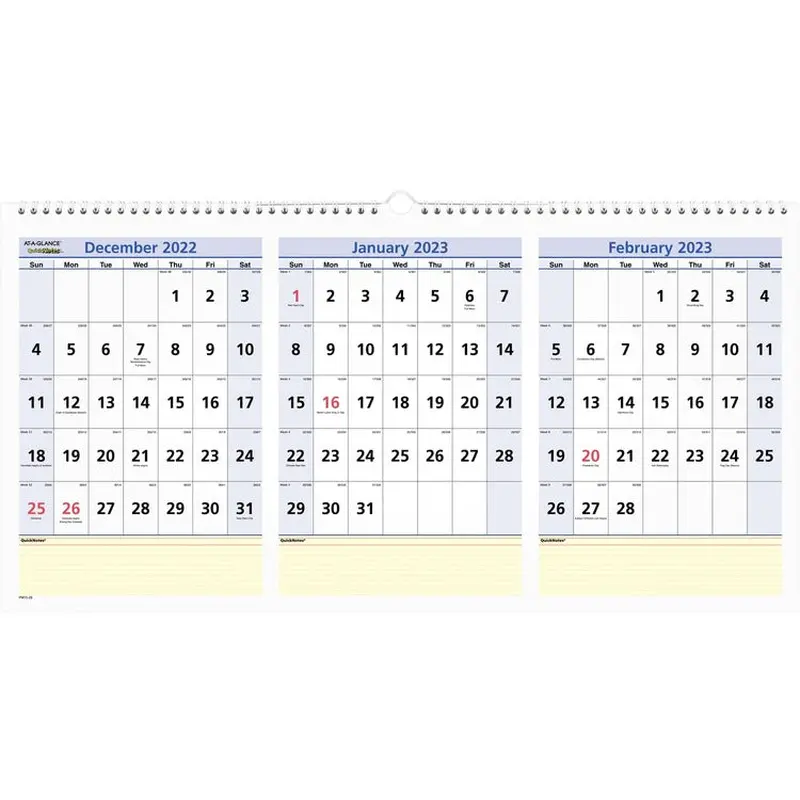 At-A-Glance QuickNotes 3-Month Horizontal Wall Calendar [SKU - AAGPM1528]EA