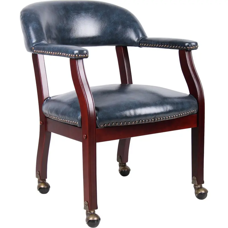 Boss Captain's Chair In Blue Vinyl with Casters [SKU - BOPB9545BE]EA
