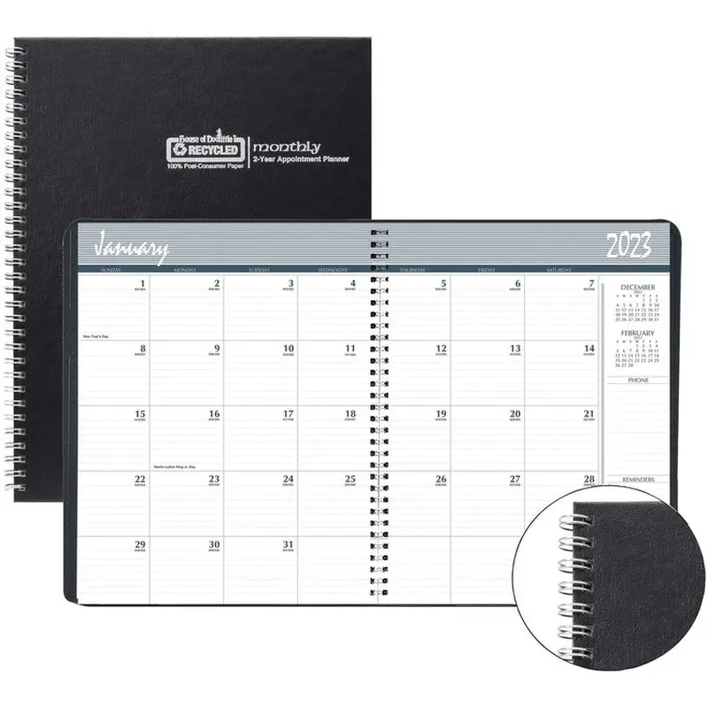 House of Doolittle Monthly Calendar Planner 2 Year Black Hard Cover 8-1/2 x 11 Inches [SKU - HOD262092]EA