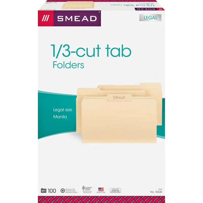 Smead 1/3 Tab Cut Legal Recycled Top Tab File Folder [SKU - SMD15330]BX