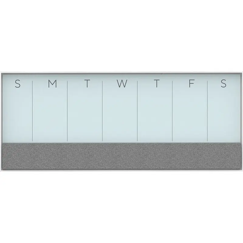 U Brands Magnetic Weekly Calendar Glass Dry Erase Board, Only for use with HIGH Energy Magnets, 14.25 x 35 Inches, White Aluminum Frame (3199U00-01) [SKU - UBR3199U0001]EA