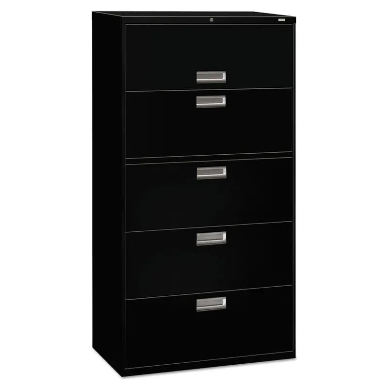 Brigade 600 Series Lateral File, 4 Legal/Letter-Size File Drawers, 1 Roll-Out File Shelf, Black, 36" x 18" x 64.25"