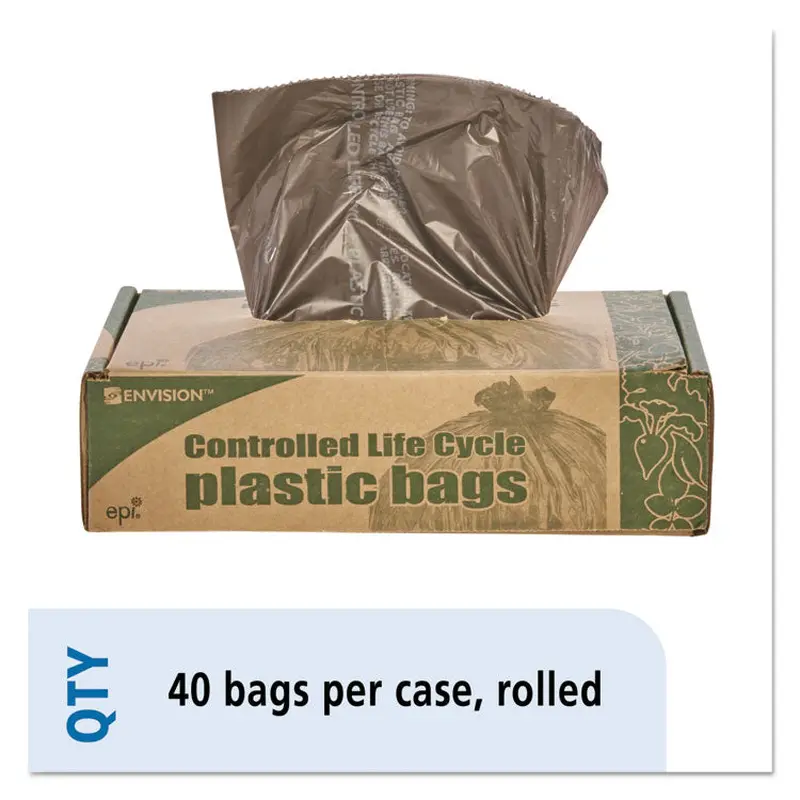 Controlled Life-Cycle Plastic Trash Bags, 39 gal, 1.1 mil, 33  x 44 , Brown, 40/Box