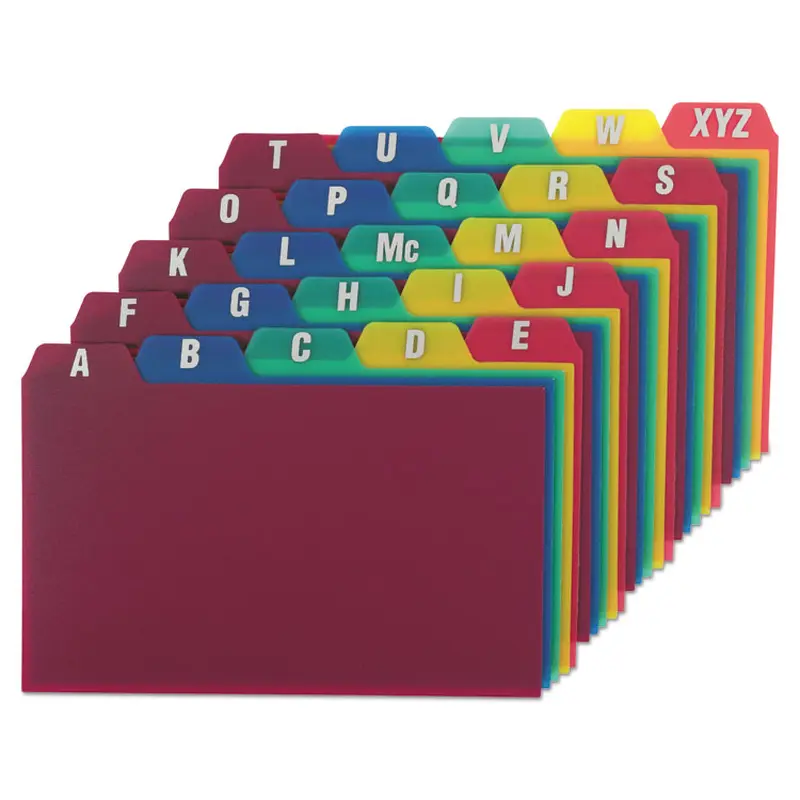 Durable Poly A-Z Card Guides, 1/5-Cut Top Tab, A to Z, 3 x 5, Assorted Colors, 25/Set