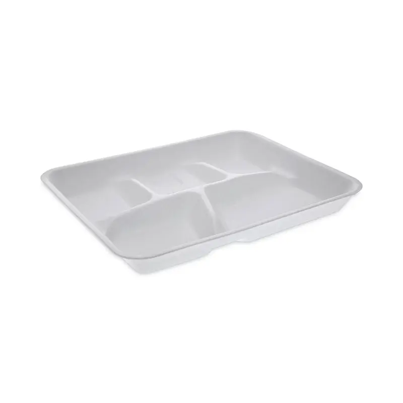 Foam School Trays, 5-Compartment, 8.25 x 10.5 x 1,  White, 500/Carton