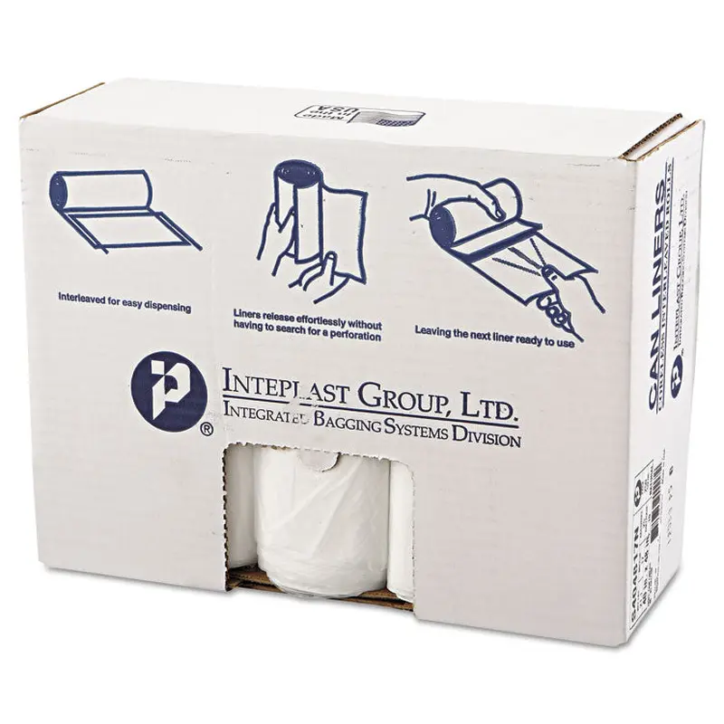 High-Density Commercial Can Liners, 45 gal, 17 mic, 40  x 48 , Clear, Interleaved Roll, 25 Bags/Roll, 10 Rolls/Carton