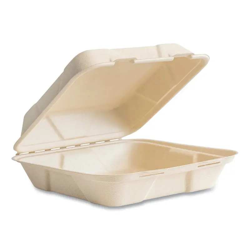 Nourish Molded Fiber Takeout Container, Compostable, 9 x 10 x 2, Natural, Sugarcane, 200/Carton