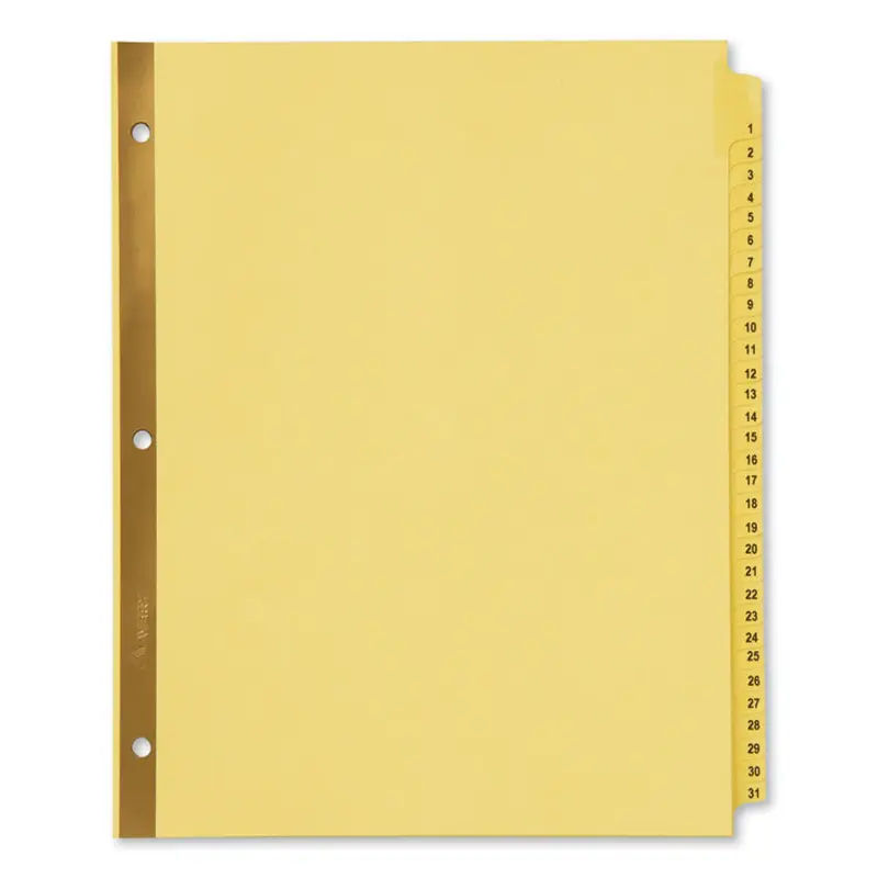 Preprinted Laminated Tab Dividers with Gold Reinforced Binding Edge, 31-Tab, 1 to 31, 11 x 8.5, Buff, 1 Set