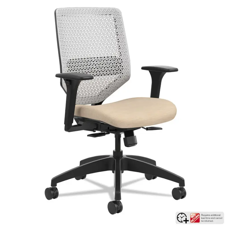 Solve Series ReActiv Back Task Chair, Supports Up to 300 lb, 18  to 23  Seat Height, Putty Seat, Titanium Back, Black Base