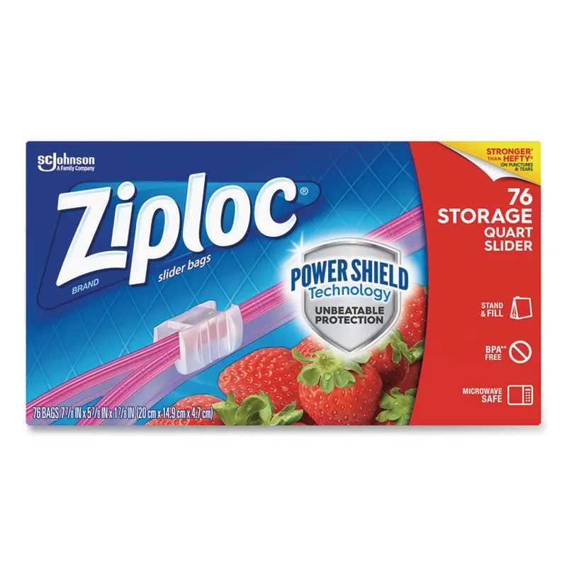 Slider Storage Bags, Quart, 5.88  x 1.88  x 7.88 , Clear, 76 Bags/Box, 9 Boxes/Carton