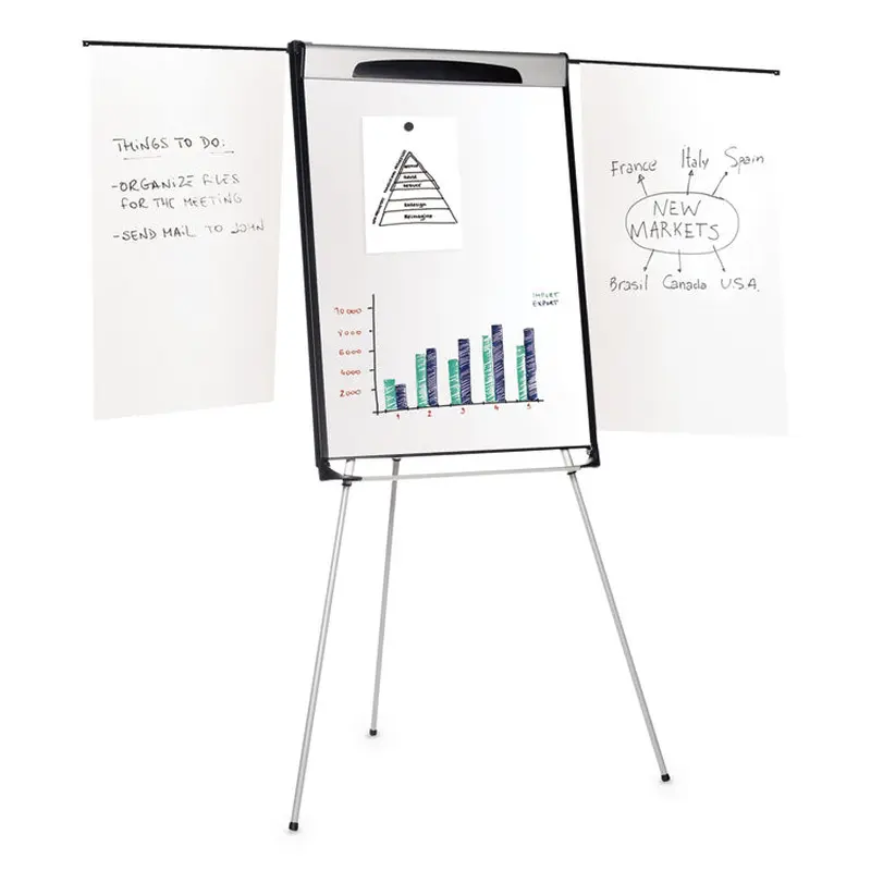 Tripod Extension Bar Magnetic Dry-Erase Easel, 39" to 72" High, Black/Silver