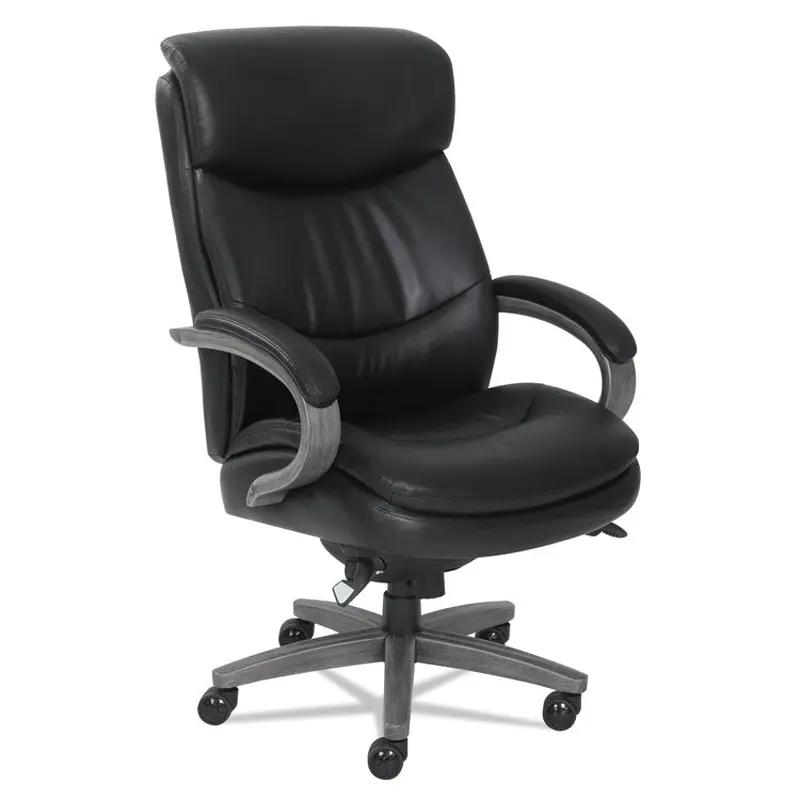 Woodbury Big/Tall Executive Chair, Supports Up to 400 lb, 20.25  to 23.25  Seat Height, Black Seat/Back, Weathered Gray Base