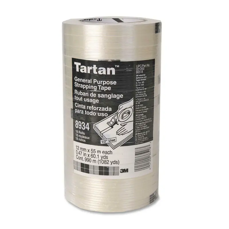 3M Scotch Tartan Filament Tape - 60.1 yd (55 m) Length x 0.47" (12 mm) Width - 3" Core