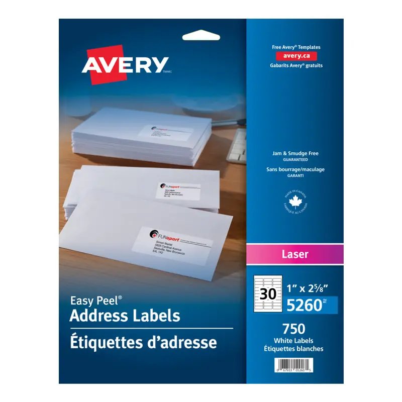5260 WHITE EASY PEEL 2 5/8" X 1" PERMANENT  25 SHEETS/EN