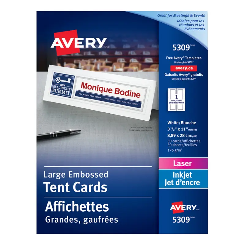 5309 OFFICE TENT CARDS WHITE 3 1/2" X 11" 50 SHEETS/BOX